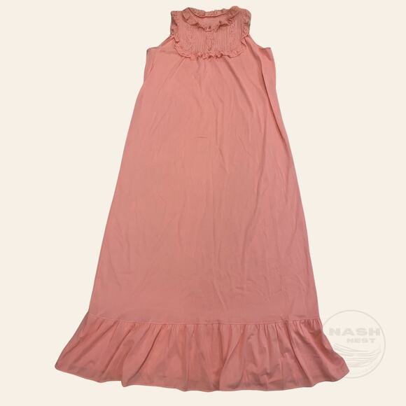 Vintage 60s Peignoir Set | Pink Nylon Nightgown + Robe, Lace Ruffles Cottage M/L - Picture 7 of 16